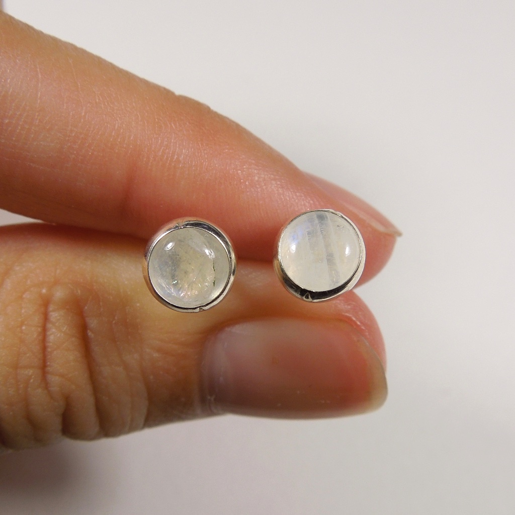 Genuine Rainbow Moonstone Sterling Silver Earring